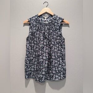 Rebecca Taylor Navy Blue Floral Sleeveless Blouse Size 2 100%‎ Silk